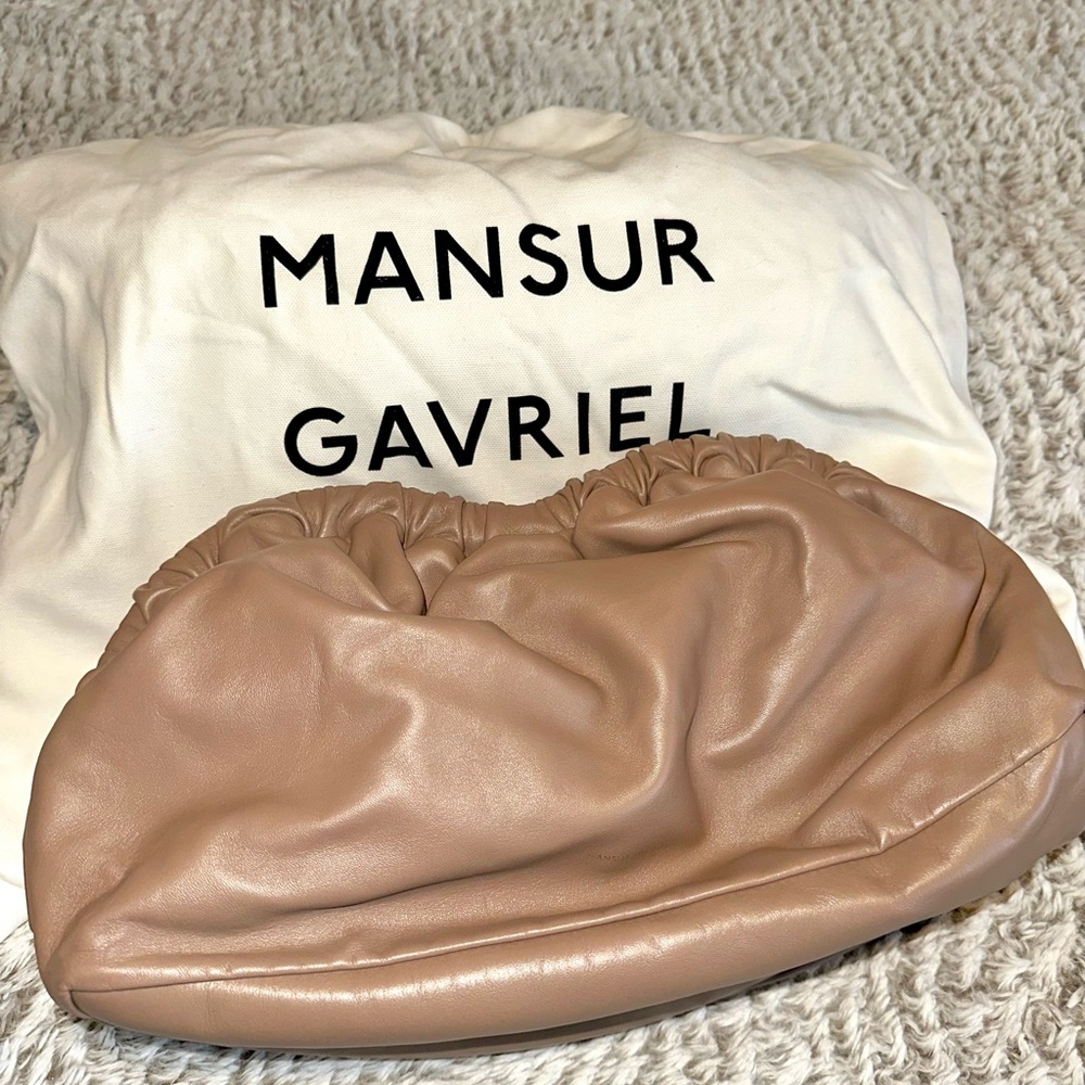 Mansur Gavriel Cloud Leather Clutch. Color: Biscotto